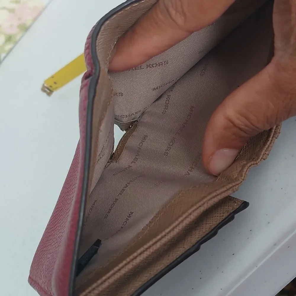 Michael Kors Bedford Brick Red Leather Carryall Card Case Wallet - Picture 8 of 10